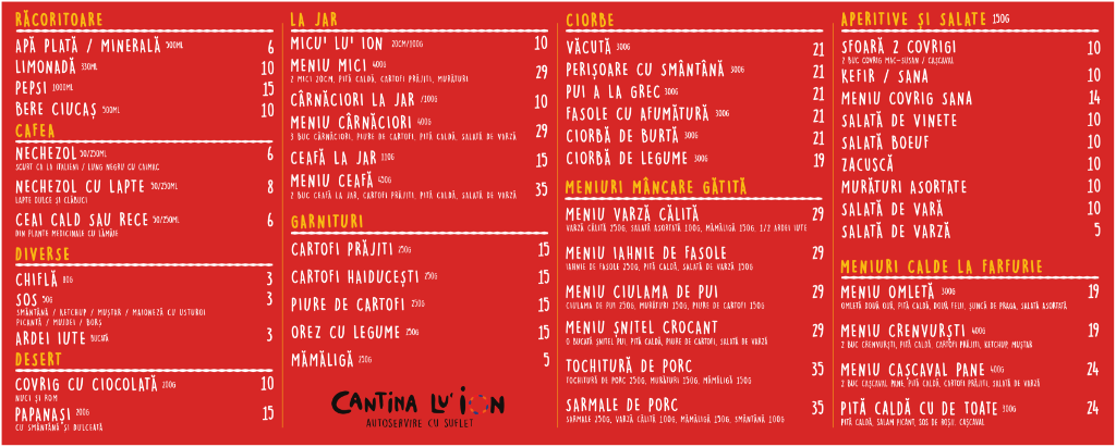 Meniu Cantina lu' Ion